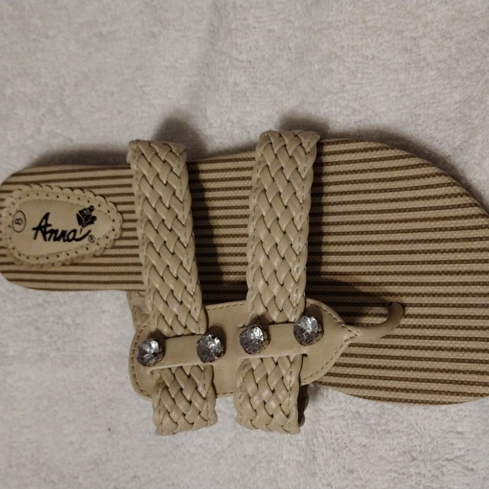 Anna, women's two strap jeweled sandal in tan. - Picture 3 of 5